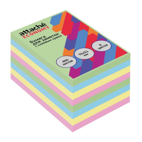 Бумага для заметок с клеевым краем Economy 76x51 мм, 400 л, 8 цветов в асс 1408008