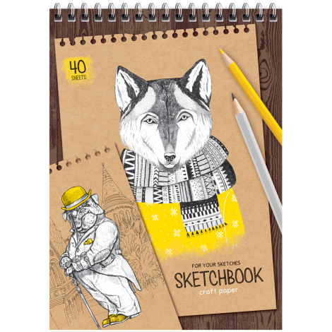Скетчбук 40л., А5 ArtSpace "Craft style", 80г/м2, на гребне, крафт 315922