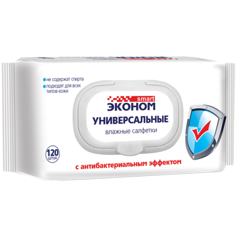 Салфетки влажные Эконом Smart, 120шт., антибактериальные, 30648, 302213