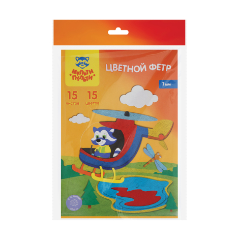 Фетр Мульти-Пульти, А4, 15л., 15цв., 1мм, "Приключения Енота", ФЦ15_38695, 318376