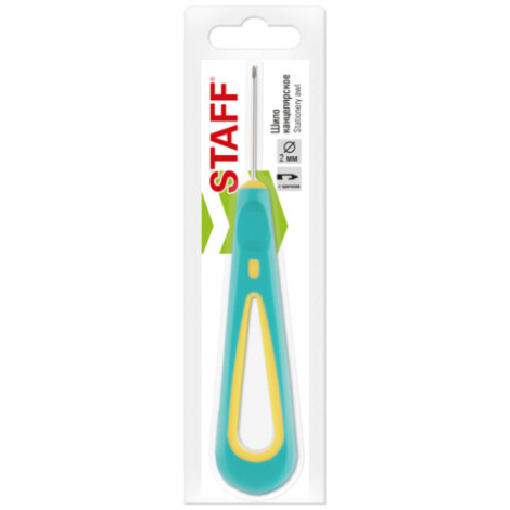 Шило с крючком, общая длина 140 мм, d=2 мм, прорезиненная ручка, STAFF, 238115