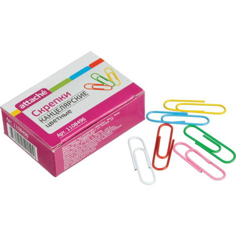 Скрепки 33 мм Attache металлические с полимерным покрытием (50 штук в упаковке) 1108496