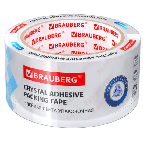 Клейкая лента упаковочная (скотч) 48 мм х 66 м КРИСТАЛЬНАЯ, индивидуальная упаковка, толщина 45 микрон, BRAUBERG, 440153