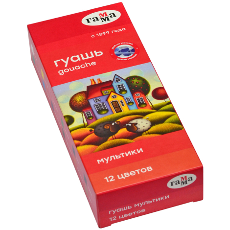 Гуашь Гамма "Мультики", 12 цветов, 15мл, блок-тара, картон. упак., 100222-12, 343514