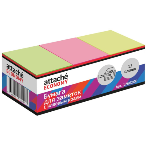 Стикеры Attache Economy с клеев.краем 38x51 мм, 100л в блоке, неон 1266206