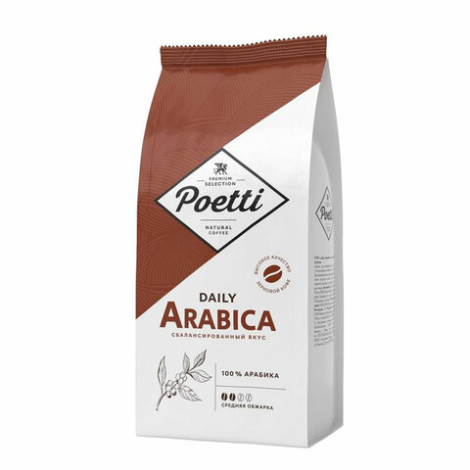 Кофе в зернах Poetti "Arabica", натуральный, 1000 г, вакуумная упаковка, 18106