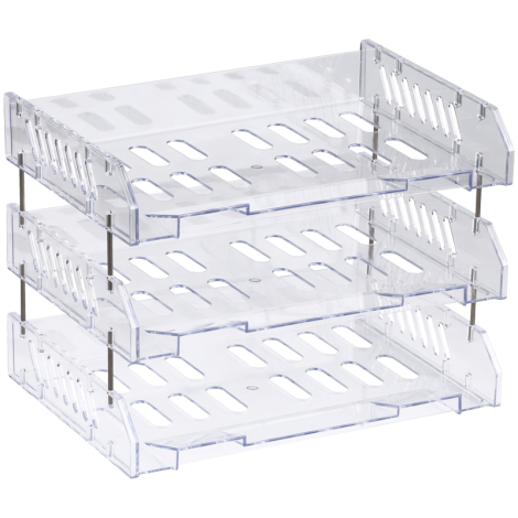 Лоток для бумаг горизонтальный СТАММ "Сити", набор 3шт., на мет. стержнях, широкая загрузка, прозрачный 324163