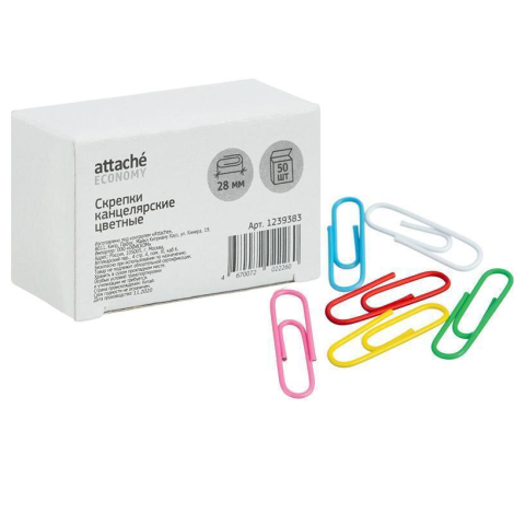 Скрепки Attache Economy полимерные, 28 мм, негофрированные, 50 шт. в уп, 1239383