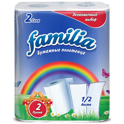 Полотенца бумажные FAMILIA Радуга/Пингвин 1/2 листа 2сл 2рул/уп,  80л .1612732
