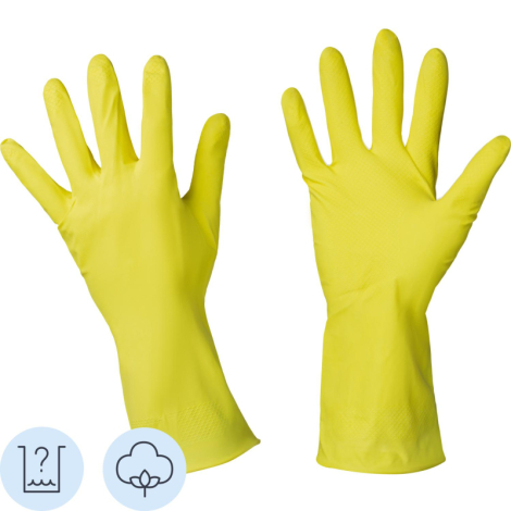 Перчатки резиновые хозяйственные Luscan латекс хлопковое напыление желтые р-р M, 833924