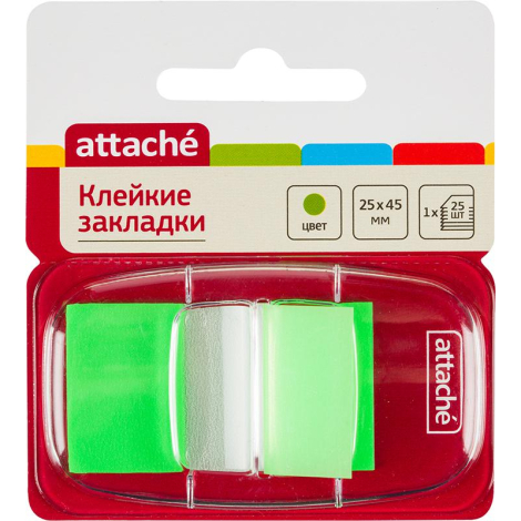 Клейкие закладки Attache (25 штук, 25 мм х 45, зеленый) 166082