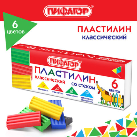Пластилин классический ПИФАГОР "Веселая такса", 6 цв. , 106674