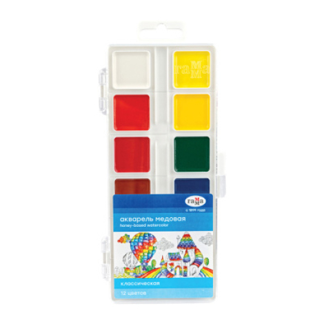 Акварель Гамма "Классическая", медовая, 12 цветов, без кисти, пластик. упак., европодвес 1009194 293985 191378