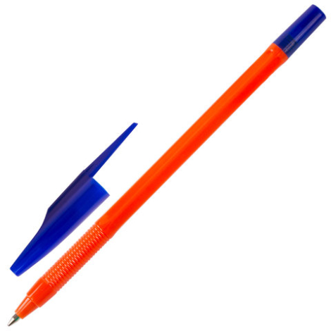 Ручка шариковая масляная STAFF "Basic OBP-679", СИНЯЯ, корпус ОРАНЖЕВЫЙ, узел 1 мм, линия письма 0,7 мм, 142679