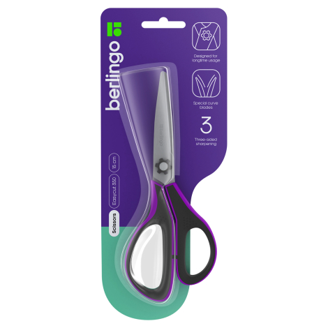 Ножницы Berlingo "Easycut 350", 15см, сиреневые, эргономичные ручки, мягкие вставки, европодвес, DNn_15035_a, 326331