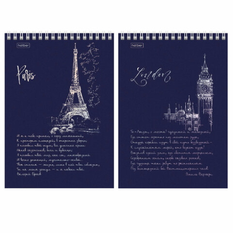 Блокнот А5 146х215 мм, 80 л., гребень, клетка, ламинация, 3D фольга, HATBER, "Блеск столиц", 80Б5лофВ1гр, 114353