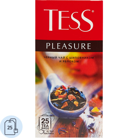 Чай TESS (Тесс) "Pleasure", черный с шиповником и яблоком, 25 пакетиков по 1,5 г, 420997