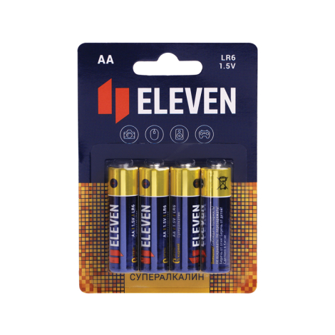 Батарейка Eleven SUPER AA (LR6) алкалиновая, BC4 4 шт/уп