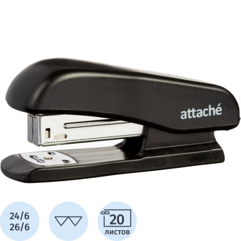 Степлер Attache Economy до 20 листов, на 24/6, 26/6 пластик, чёрный 900305