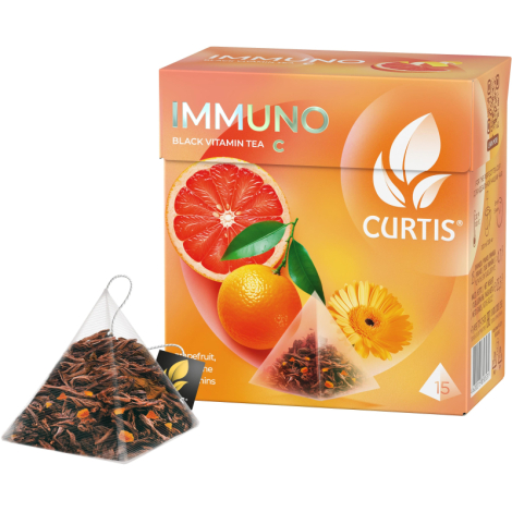 Чай Curtis черный Immuno(грейпфрут, лайм, мандарин),средний лист, пирамидки 15шт/уп 1423046