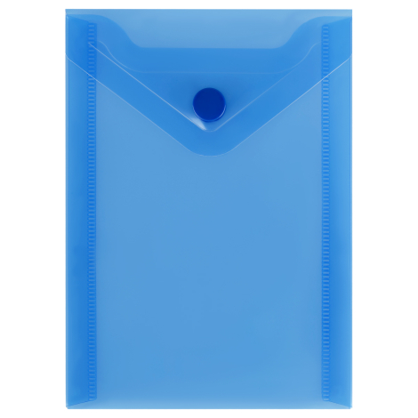 Папка-конверт на кнопке СТАММ А6 (105*148мм), 150мкм, пластик, прозрачная, синяя, ММ-31721, 370526