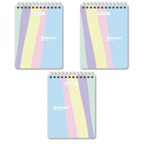 Блокнот МАЛЫЙ ФОРМАТ А6 108х145 мм, 60 л., гребень, картон, клетка, кросс-серия "PASTEL", BRAUBERG, 117033