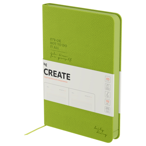 Ежедневник недатированный, А5, 136л., твердый переплет, кожзам, BG "Create. Lime", лаймовый, цветной срез, DuA5_61244, 369886