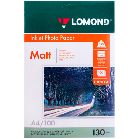 Фотобумага А4 для стр. принтеров Lomond, 130г/м2 (100л) матовая двусторонняя 021962