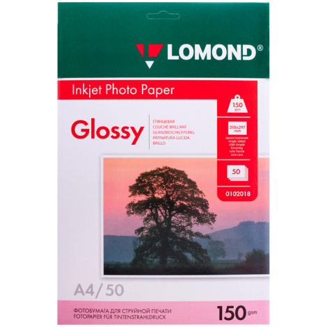 Фотобумага А4 для стр. принтеров Lomond, 150г/м2 (50л) глянцевая односторонняя 104560