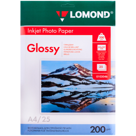 Фотобумага А4 для стр. принтеров Lomond, 200г/м2 (25л) глянцевая односторонняя 101411