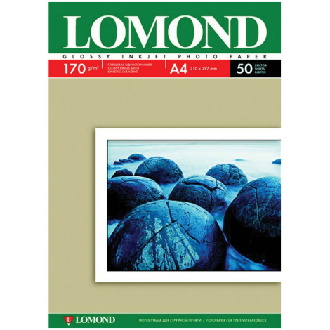 Фотобумага А4 для стр. принтеров Lomond, 170г/м2 (50л) глянцевая односторонняя 159555
