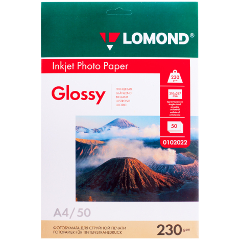 Фотобумага А4 для стр. принтеров Lomond, 230г/м2 (50л) глянцевая односторонняя 067694