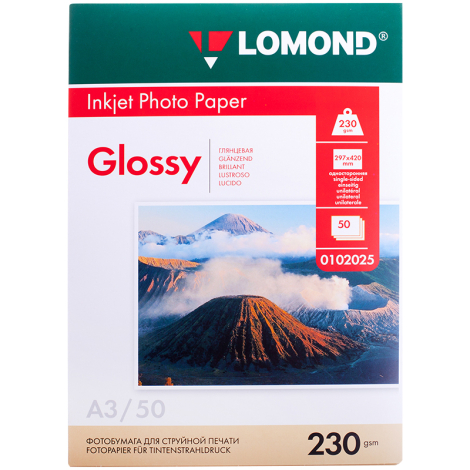 Фотобумага А3 для стр. принтеров Lomond, 230г/м2 (50л) глянцевая односторонняя 080608