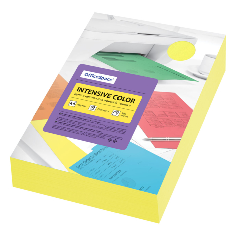 Бумага цветная OfficeSpace "Intensive Color", А4, 80г/м2, 500л., (желтый) 361617