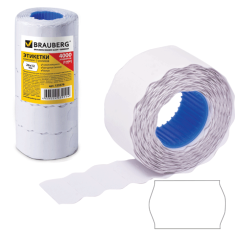 Этикет-лента 26х12 мм, волна, белая BRAUBERG 123576
